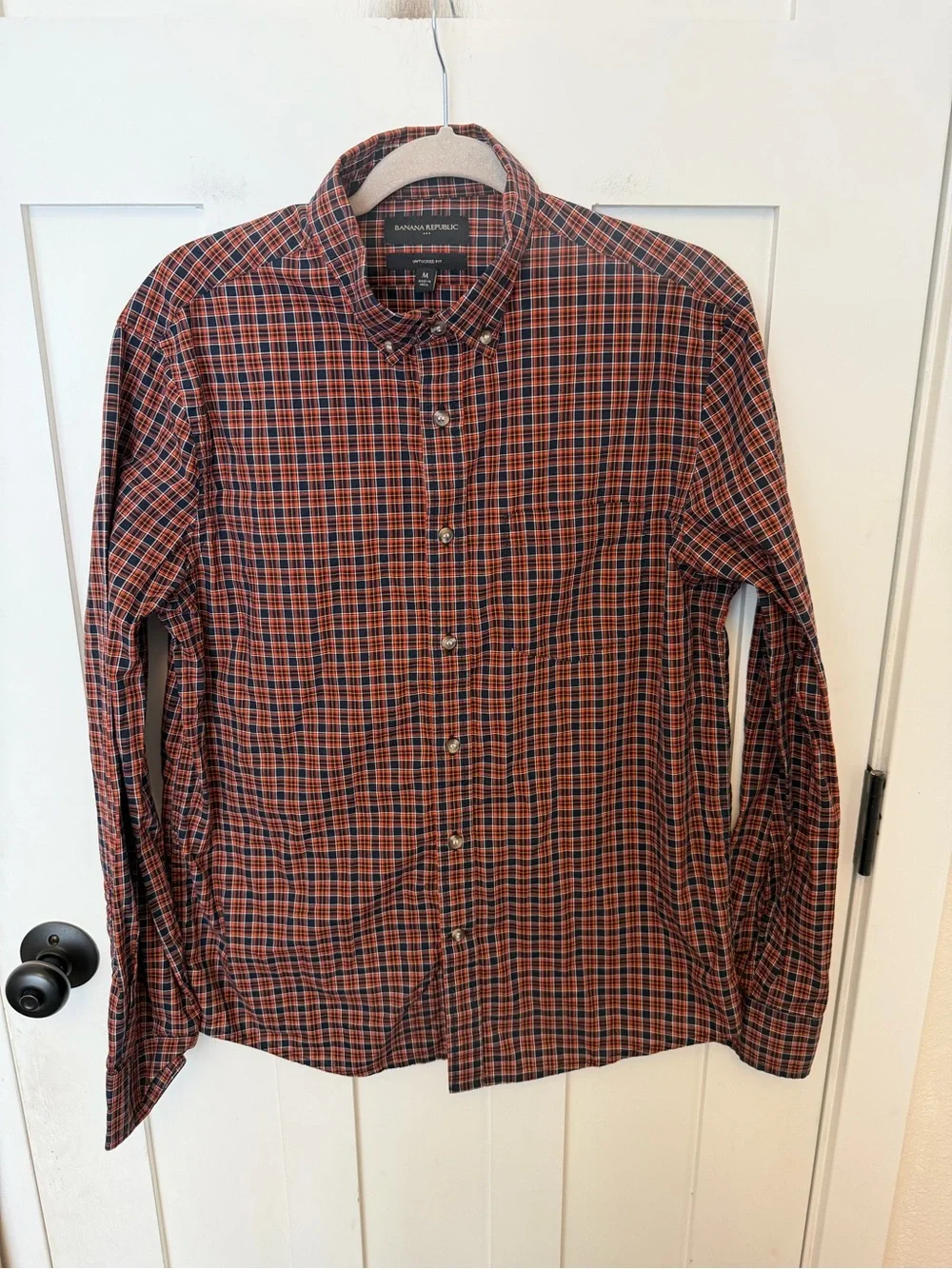 Banana Republic plaid casual button-down shirt untucked fit 100% Cotton Medium